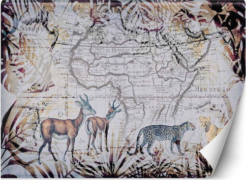 Carta-Da-Parati,-Mappa-del-mondo-Animali-selvatici