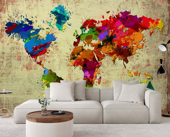 Carta-Da-Parati,-Mappa-del-mondo-colorata-dipinta