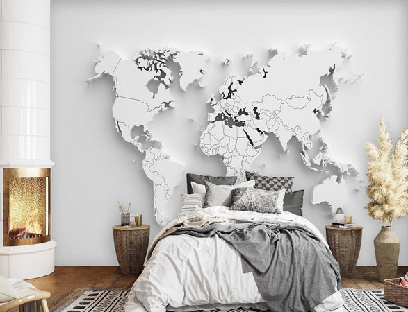 Carta-Da-Parati,-Mappa-del-mondo-Continenti-3D