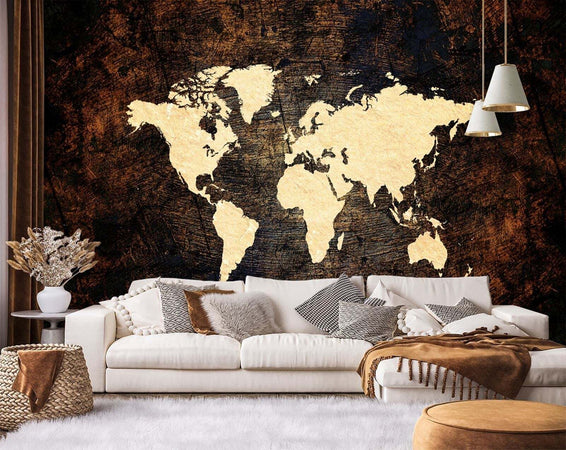 Carta-Da-Parati,-Mappa-del-mondo-in-marrone