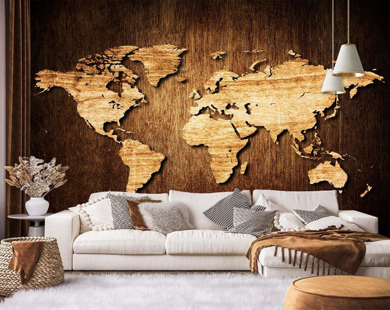 Carta-Da-Parati,-Mappa-del-mondo-vintage-marrone