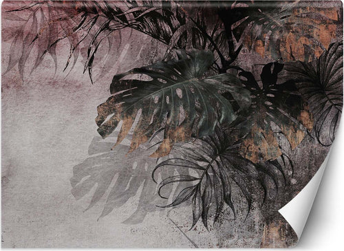 Carta-Da-Parati,-Monstera-Foglie-di-palma-in-calcestruzzo-3D