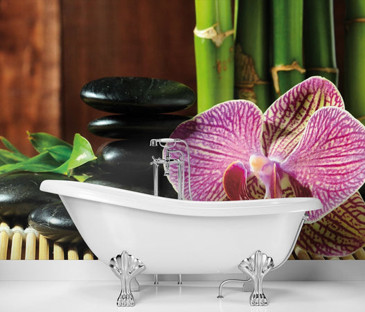 Carta-Da-Parati,-Orchidea-pietre-zen-e-bambù