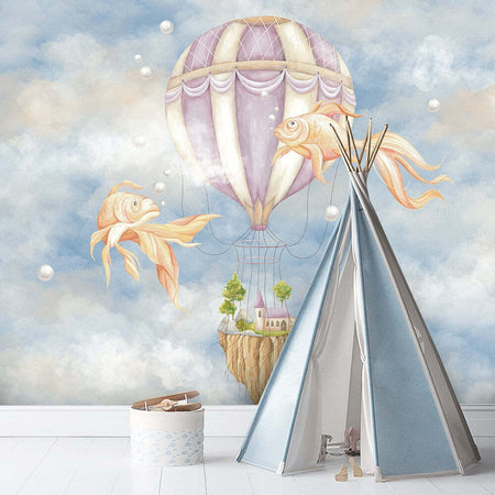 Carta-Da-Parati,-Palloncino-volante-e-pesce-blu