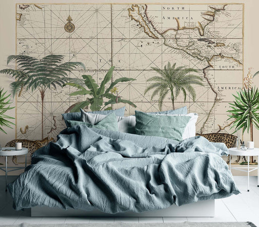 Carta-Da-Parati,-Palma-Animali-Mappa