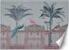Carta-Da-Parati,-Palme-uccelli-su-un-cancello-rosa