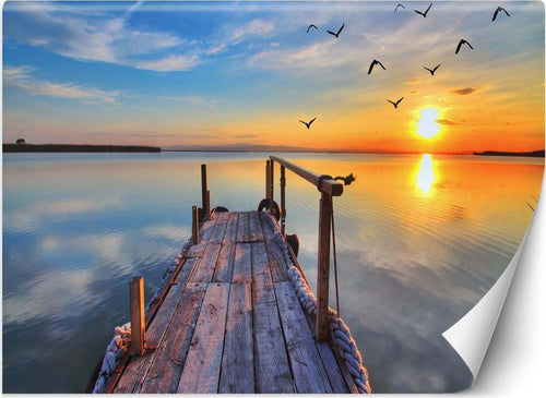 Carta-Da-Parati,-Passerella-Lago-Tramonto