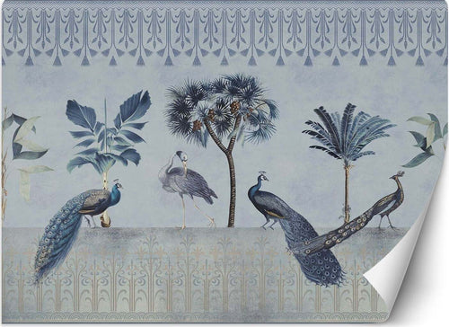 Carta-Da-Parati,-Pavoni-nella-giungla-blu