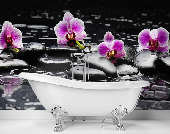 Carta-Da-Parati,-Pietre-e-orchidee-zen