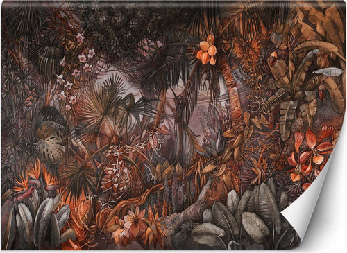 Carta-Da-Parati,-Premium-colorato-giungla-animali-tropicali-marrone