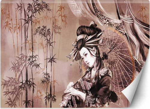 Carta-Da-Parati,-Ritratto-di-geisha-rosa-marrone