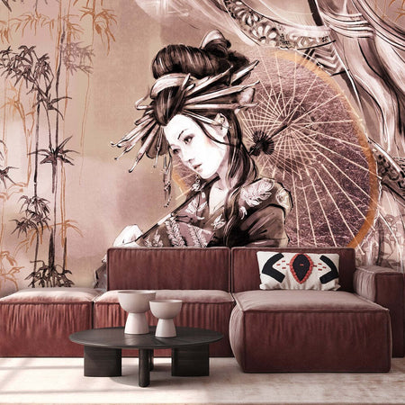 Carta-Da-Parati,-Ritratto-di-geisha-rosa-marrone