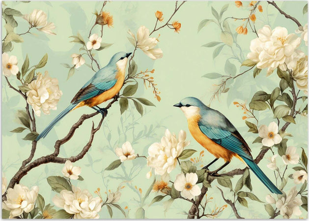 Carta-Da-Parati,-Uccelli-Fiori-Cineserie