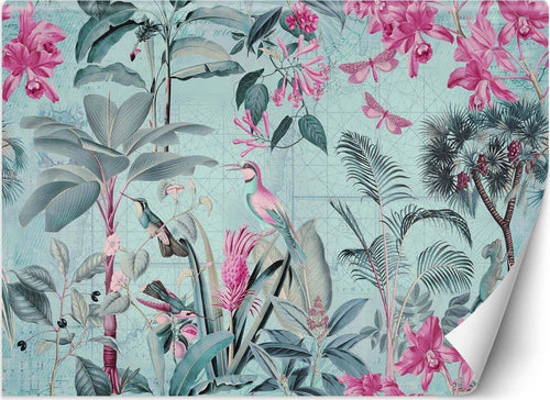 Carta-Da-Parati,-Uccelli-Fiori-tropicali