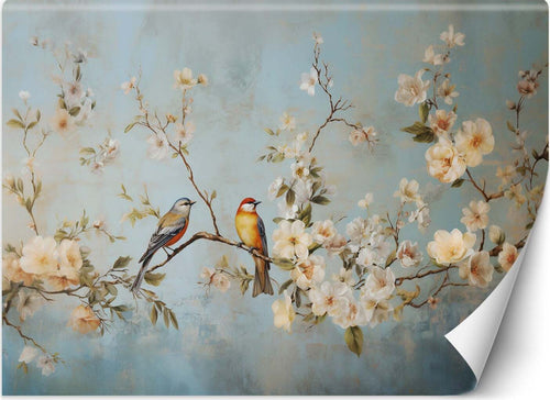 Carta-Da-Parati,-Uccelli-sul-ramo-Chinoiserie