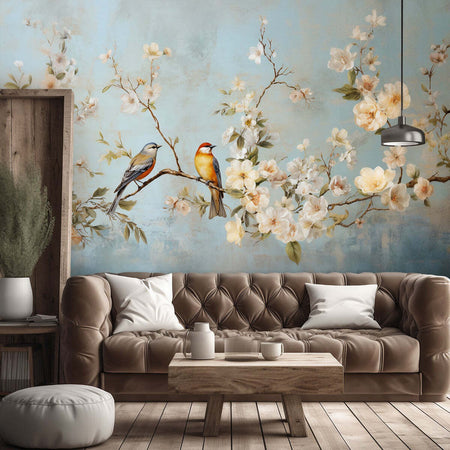 Carta-Da-Parati,-Uccelli-sul-ramo-Chinoiserie