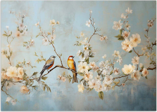 Carta-Da-Parati,-Uccelli-sul-ramo-Chinoiserie