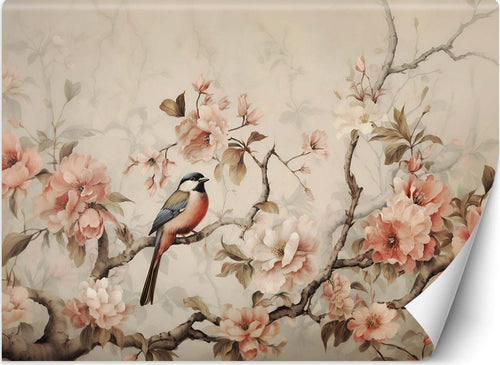 Carta-Da-Parati,-Uccello-e-fiori-vintage
