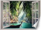 Carta-Da-Parati,-Vista-finestra-Baia-del-Paradiso-Tropicale