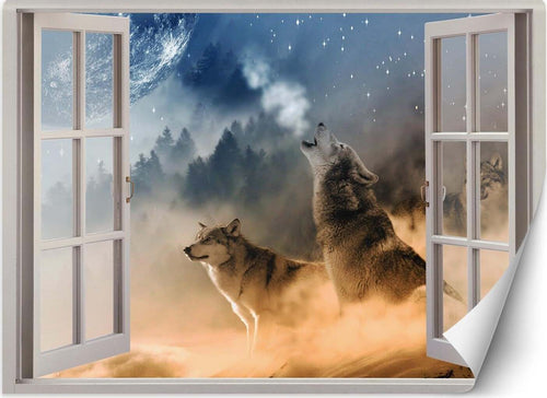 Carta-Da-Parati,-Vista-finestra-Lupo-animale-natura-astratta