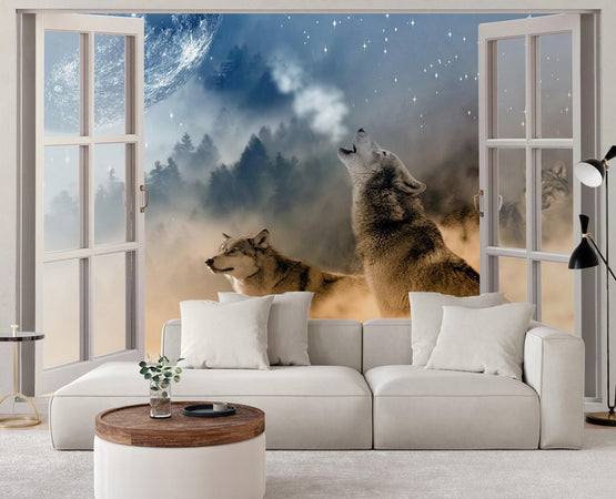Carta-Da-Parati,-Vista-finestra-Lupo-animale-natura-astratta