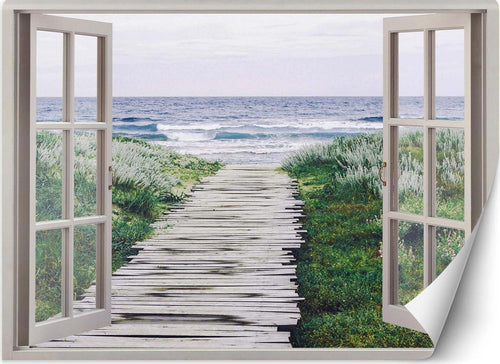 Carta-Da-Parati,-Vista-finestra-ponte-pedonale-sulla-spiaggia