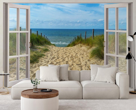 Carta-Da-Parati,-Vista-finestra-sentiero-verso-il-mare