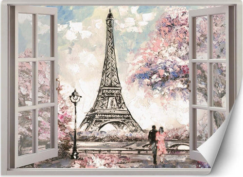 Carta-Da-Parati,-Vista-finestra-Torre-Eiffel-Parigi-Francia
