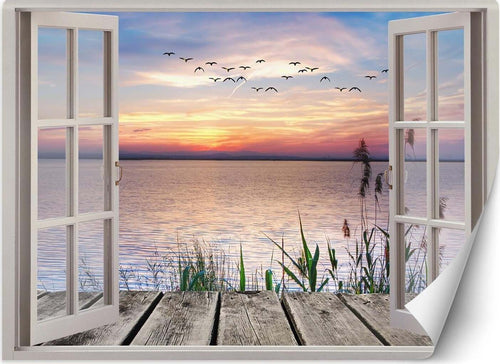 Carta-Da-Parati,-Vista-finestra-tramonto-pontile-paesaggio