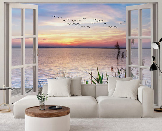 Carta-Da-Parati,-Vista-finestra-tramonto-pontile-paesaggio