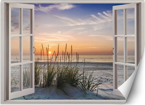 Carta-Da-Parati,-Vista-finestra-tramonto-sulla-spiaggia