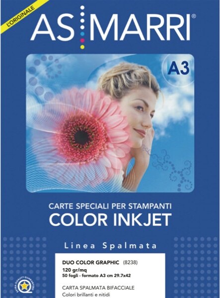 Carta Duo color Graphic - inkjet - A3 - 120 gr - 50 fogli - effetto opaco fronte-retro - bianco - As Marri Cancelleria e prodotti per ufficio/Carta blocchi e quaderni/Carta/Carta per fotocopiatrici e stampanti/Carta per fotocopiatrice e multiuso Eurocartuccia - Pavullo, Commerciovirtuoso.it