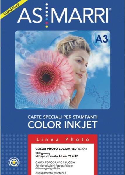 Carta fotografica - per inkjet - A3 - 180 gr - 50 fogli - effetto lucido - bianco - As Marri Cancelleria e prodotti per ufficio/Carta blocchi e quaderni/Carta/Carta per fotocopiatrici e stampanti/Carta per fotocopiatrice e multiuso Eurocartuccia - Pavullo, Commerciovirtuoso.it