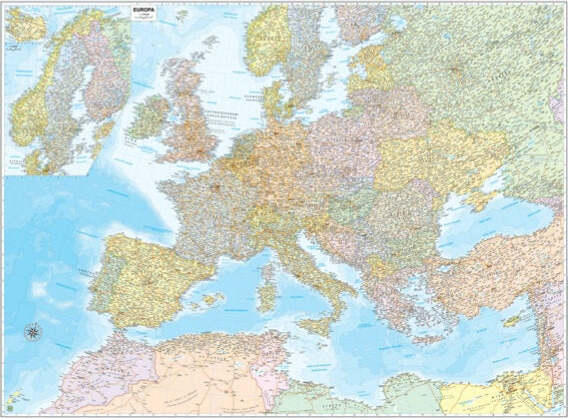 Carta geografica Europa amministrativa e stradale - murale - 132x99 cm - Belletti Cancelleria e prodotti per ufficio/Scuola e materiale didattico/Materiale didattico/Geografia/Mappe Eurocartuccia - Pavullo, Commerciovirtuoso.it