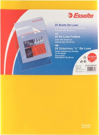 Cartelline a L De Luxe - PPL - buccia - 21 x 30 cm - giallo - Esselte - conf. 25 pezzi Cancelleria e prodotti per ufficio/Archivio ufficio e accessori per scrivania/Archivio ufficio/Cartelle/Cartelle portadocumenti Eurocartuccia - Pavullo, Commerciovirtuoso.it