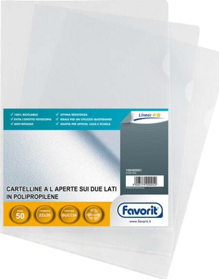 Cartelline a L Pratic - Linear - PPL - buccia - 22x30 cm - trasparente - Favorit - conf. 50 pezzi Cancelleria e prodotti per ufficio/Archivio ufficio e accessori per scrivania/Archivio ufficio/Cartelle/Cartelle portadocumenti Eurocartuccia - Pavullo, Commerciovirtuoso.it