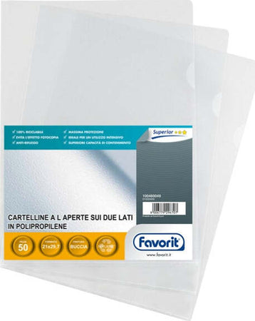 Cartelline a L Pratic - Superior - PPL - buccia - 21x29 7 cm - trasparente - Favorit - conf. 50 pezzi Cancelleria e prodotti per ufficio/Archivio ufficio e accessori per scrivania/Archivio ufficio/Cartelle/Cartelle portadocumenti Eurocartuccia - Pavullo, Commerciovirtuoso.it