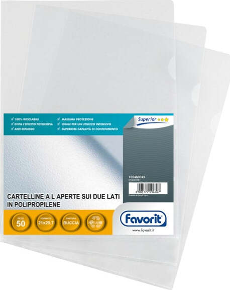 Cartelline a L Pratic - Superior - PPL - buccia - 21x29 7 cm - trasparente - Favorit - conf. 50 pezzi Cancelleria e prodotti per ufficio/Archivio ufficio e accessori per scrivania/Archivio ufficio/Cartelle/Cartelle portadocumenti Eurocartuccia - Pavullo, Commerciovirtuoso.it