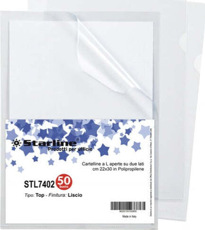 Cartelline a L Top - liscio - 22 x 30 cm - trasparente - Starline - conf. 50 pezzi Cancelleria e prodotti per ufficio/Archivio ufficio e accessori per scrivania/Archivio ufficio/Cartelle/Cartelle portadocumenti Eurocartuccia - Pavullo, Commerciovirtuoso.it