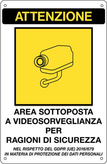 Cartello adesivo - AREA SOTTOPOSTA A VIDEOSORVEGLIANZA - 20x30 cm - Markin Fai da te/Ferramenta/Numeri civici targhe e cartelli/Targhe per il nome Eurocartuccia - Pavullo, Commerciovirtuoso.it
