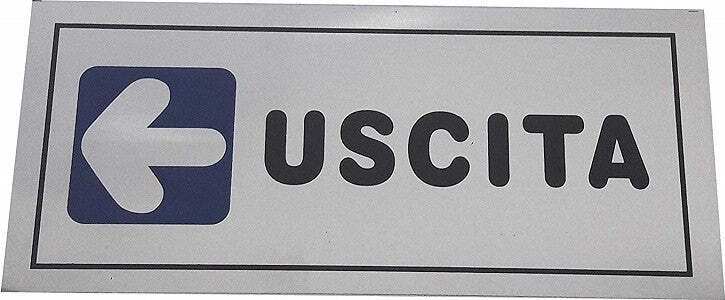 CARTELLO ADESIVO IN METALLO USCITA FRECCIA A SINISTRA INDICAZIONI SEGNALETICA TARGA  Trade Shop italia - Napoli, Commerciovirtuoso.it