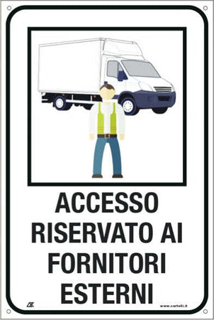 Cartello alluminio - ''Accesso riservato ai fornitori esterni'' - 40x60 cm - Cartelli Segnalatori Fai da te/Sicurezza e protezione/Attrezzature per sicurezza sul lavoro/Segnaletica antinfortunistica Eurocartuccia - Pavullo, Commerciovirtuoso.it
