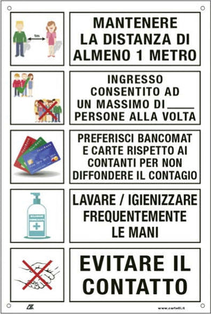 Cartello alluminio - disposizioni comportamentali generali - 33 3x47 cm - Cartelli Segnalatori Fai da te/Sicurezza e protezione/Attrezzature per sicurezza sul lavoro/Segnaletica antinfortunistica Eurocartuccia - Pavullo, Commerciovirtuoso.it