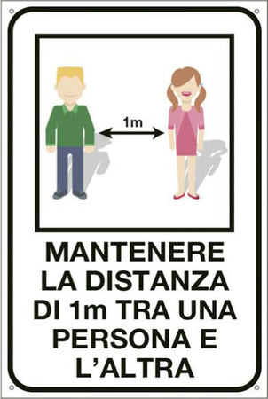 Cartello alluminio - ''Mantenere la distanza di 1 metro'' - 12x18 cm - Cartelli Segnalatori Fai da te/Sicurezza e protezione/Attrezzature per sicurezza sul lavoro/Segnaletica antinfortunistica Eurocartuccia - Pavullo, Commerciovirtuoso.it