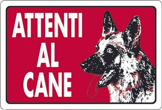 Cartello-Attenti-Al-Cane-Rosso-Segnaletica-10x20cm-Avvertimento-Land-82191