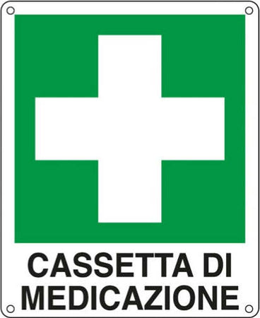 Cartello segnalatore - 16x21 cm - CASSETTA DI MEDICAZIONE - alluminio - Cartelli Segnalatori Fai da te/Sicurezza e protezione/Attrezzature per sicurezza sul lavoro/Segnaletica antinfortunistica Eurocartuccia - Pavullo, Commerciovirtuoso.it