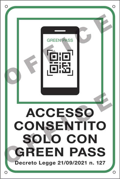 Cartello segnalatore - 20 x 30 cm - ACCESSO CONSENTITO SOLO CON IL GREEN PASS - alluminio - Cartelli Segnalatori Fai da te/Sicurezza e protezione/Attrezzature per sicurezza sul lavoro/Segnaletica antinfortunistica Eurocartuccia - Pavullo, Commerciovirtuoso.it