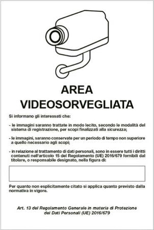 Cartello segnalatore - 20x30 cm - AREA VIDEOSORVEGLIATA CON REGISTRAZIONE - alluminio - Cartelli Segnalatori Fai da te/Sicurezza e protezione/Attrezzature per sicurezza sul lavoro/Segnaletica antinfortunistica Eurocartuccia - Pavullo, Commerciovirtuoso.it