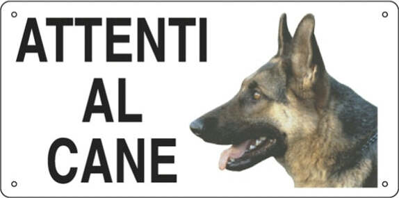 Cartello segnalatore - 25x12 5 cm - ATTENTI AL CANE - alluminio - Cartelli Segnalatori Fai da te/Sicurezza e protezione/Attrezzature per sicurezza sul lavoro/Segnaletica antinfortunistica Eurocartuccia - Pavullo, Commerciovirtuoso.it