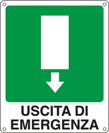 Cartello segnalatore - 25x31 cm - USCITA DI EMERGENZA - alluminio - Cartelli Segnalatori Fai da te/Sicurezza e protezione/Attrezzature per sicurezza sul lavoro/Segnaletica antinfortunistica Eurocartuccia - Pavullo, Commerciovirtuoso.it